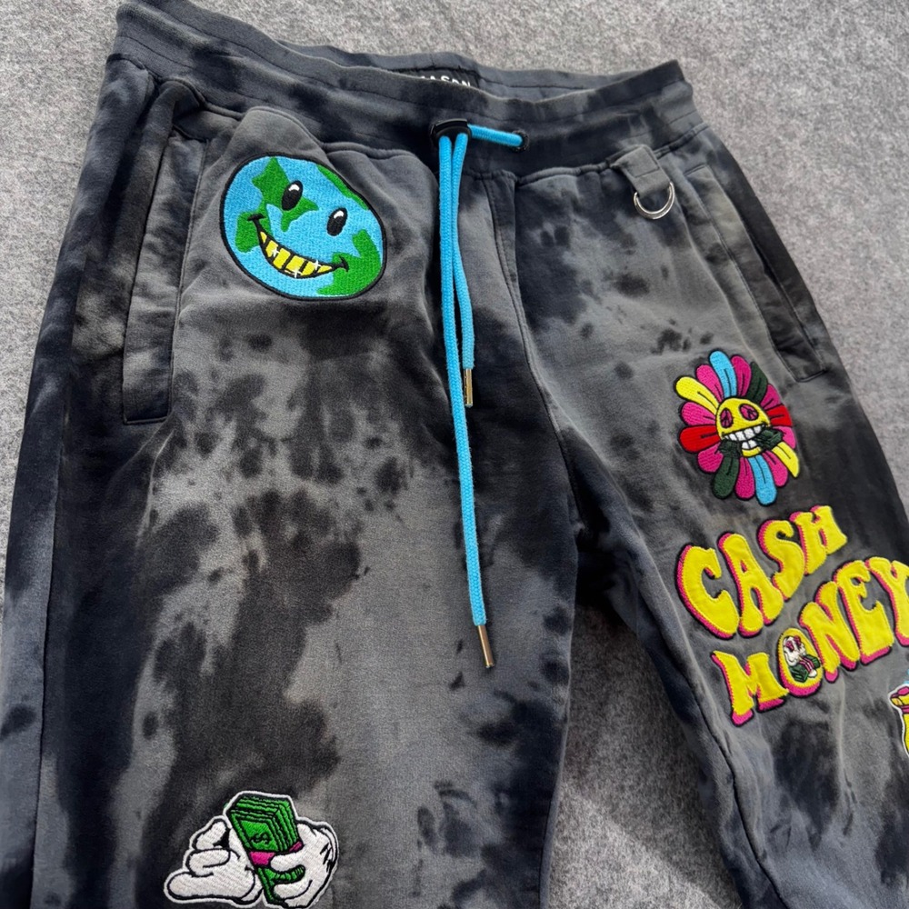 REASON Cash Money Tie Dye Jogger Sweatpant Size M Embroidered Patches‎ Graphic - Picture 4 of 11
